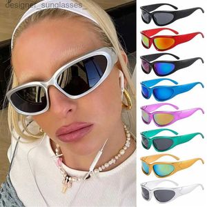 Sunglasses Y2K Wr Around Sunglasses Futuristic Oval Sports Sun Glasses 2022 Tren Fashion Shades Vintage Punk Goggle EyewearL231114