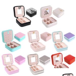 Jewelry Boxes Cosmetic Faux Leather Box Necklace Ring Travel Storage Case Display With Mirror For Women Drop Delivery Packagi Dhgarden Dhuif