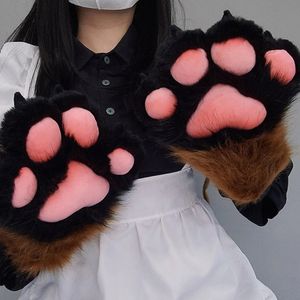 Cinco dedos luvas lobo cão es pata garra traje cosplays animal peludo pelúcia dedo completo luvas fursuit para adultos gota 231114