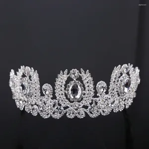 Hårklipp Luxury Silver Plated Bride Crown Wedding Dress Accessories Sparkling Rhinestone Manual Inlay Headwear kan anpassas