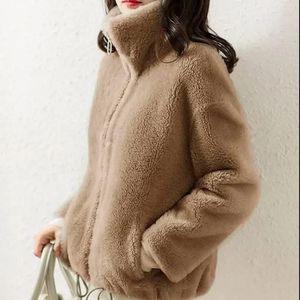 여성용 모피 가짜 모피 재킷 여성 따뜻한 지퍼 재킷 패딩 된 양면 양털 따뜻한 터틀넥 코트 가짜 모피 코트 스웨트 셔츠 여자 코트 231113