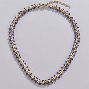 チェーンaneebayh boho blue beads矢印リンクチェーンステンレス鋼ゴールドカラーカラーネックレス防水宝石パーティーギフト2023