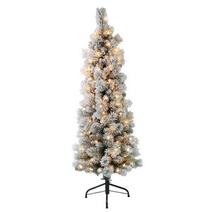 Juldekorationer 45 ft Prelit flockade Portland Pine Pencil Artificial Tree With 100 UL Listade Clear Lights Decoration 231113