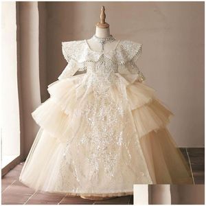 Blomma flickaklänningar Gracef Lace Flower Girl Dresses For Wedding Long Toddler Pageant Gowns Tle Ball klänning Första nattvardsklänning liltt otrpo