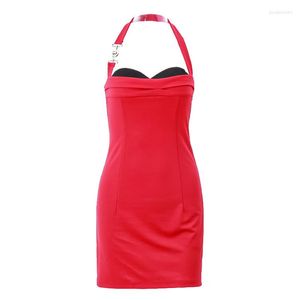 Casual Dresses In For Women 2023 Summer Fashion Red Paneled Halter Party Prom Sexig Slit Camisole Mini Vestidos