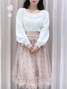 Skirts Japanese High Waist Polka-Dot Tulle Skirt Elegant Sweet Lolita Princess 2023 Spring Summer Mid-Length For Women