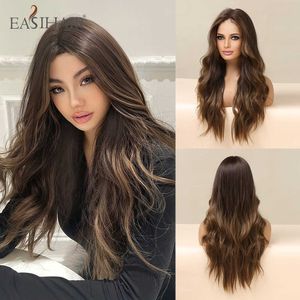 Synthetic Wigs Easihair Brown Highlights on Hair Ddeas Long Wavy Synthetic Wigs Natural Dark with Fast Shipping 230227