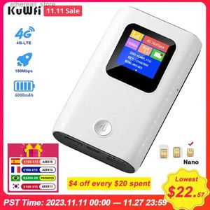 Routrar Kuwfi Unlock 4G LTE Router 150Mbps Outdoor Hotspot 6000mAh Mobile Router Wireless WiFi Portable Modem Sim Card slot Mini Router Q231114