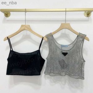 Designer Badge T Shirts Tops For Women Flashing Rhinestone Hollow Mesh Camisole Womens Clothing Sexy Halter Tanks goodgood