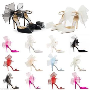 With BOX Luxury Designer Sandals women high heels Averly Pumps Aveline Sandal with Asymmetric Grosgrain Mesh Fascinator Bows Womens Shoes good