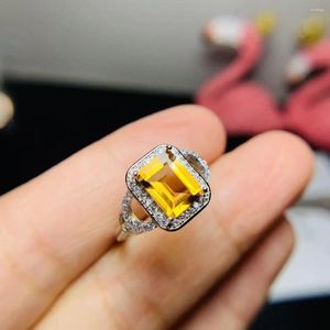 Anéis de cluster VVS grau citrino anel 6mm 8mm 1.2ct natural 925 jóias de prata com chapeamento de ouro clássico cristal amarelo para mulher