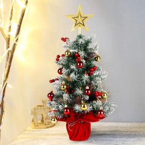 Рождественские украшения OurWarm 24-дюймовая мини-рождественская елкаИскусственная настольная рождественская елка Топпер для елки со звездами и подвесные украшения Маленькая рождественская елка 231113