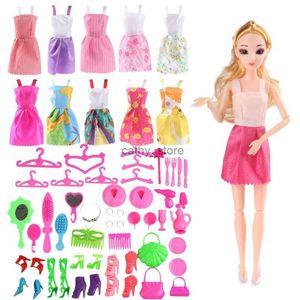 Other Toys Doll Set Toyss Hobbies Doll Dolls Set Gift for Girl Pink Skirt Clothes Play House Toy Shoes Glasses Handbag DressL231114