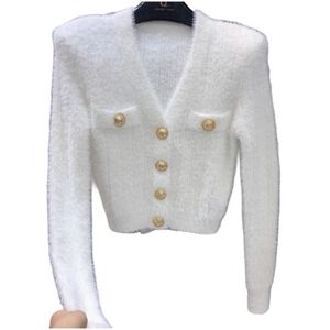 Women's v-neck single breasted solid color mohair wool knitted sweater tops