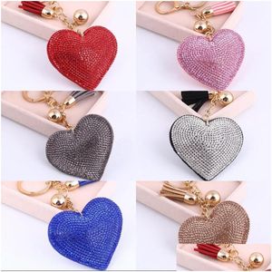 Keychains Lanyards New Fashion 6 Colors Fl Crystal Rhinestone Heart Shape Key Chain Bag Car Hanging Keyring Pendant Jewelr DHGARDEN DHGBD