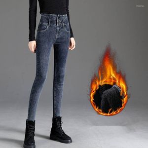 Kvinnors jeans plus sammet stretch mager för kvinnor höst vinter mode smal hög midja kvinnor varm långa pennbyxor c6634