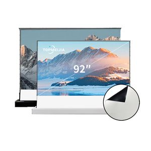 92 inç Elektrikli Zemin Yükselen Projektör Ekran Beyaz Ekran Malzemesi HD 4K Video Kapalı Düz ​​Projeksiyon Ekranları