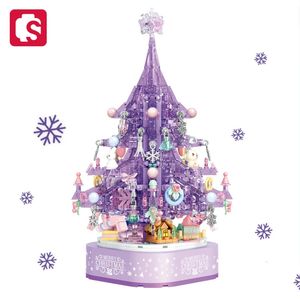 ブロックsembo 729pcsパープルドリームクリスマスツリーライトミュージックボックスビルディングモデルトイクリエイティブロマンチックな年の女の子のためのギフト231114