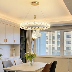 Chandeliers Modern Flower Ring Crystal Ceiling Crown Hanging Pendant Lamp Living Room Hall Dining Table Island Home Decor Light