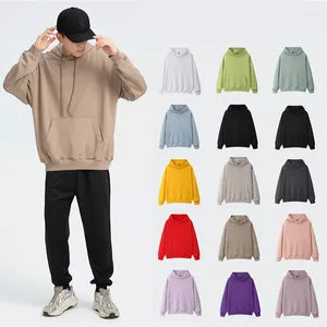 Herrtröjor tjocka mäns huvtröja tidvattnet märke solid färg Terry hoodie lösa casual off-shoulder par.