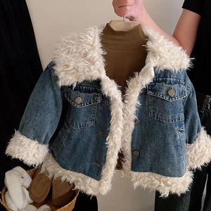 Kläder sätter barn Autumn Winter Jacketkläder Lamm Wool Denim Cotton Coat Girls 'Loose avslappnad förtjockad denim kjol Julbutik 231113