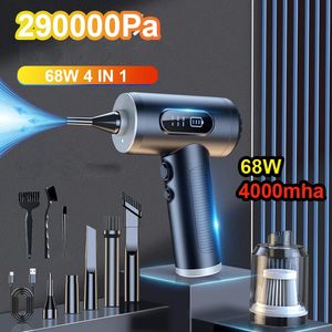 Sweepers Accessories 68W 290000Pa 4 IN 1 Car Vacuum Cleaner 4000mha Wireless Strong Suction Handheld Pump Cordless LED Robot for Home Appliance 231113