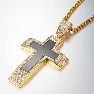 Подвесные ожерелья Hiphop Chains Iceed Out Bling Big Iress Cross Cross Sense Collects для мужчин Золотое цвет из нержавеющей стали Циркония хип -хоп украшения T230413