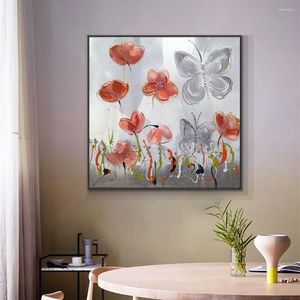 Картины абстрактные цветы с бабочкой живопись на холсте ручной росписи масла декоративное искусство настенных стен.