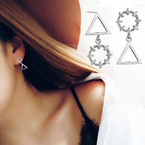 Серьги мода мода серебряный цвет кубический цирконий асимметричный треугольник Drop Simple Geometric Tround для женщин -девочек