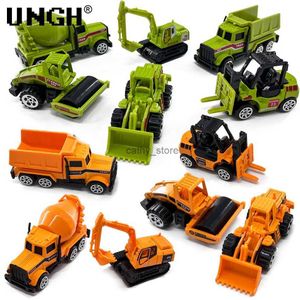 DIECast Model Cars Ungh 6pcs stop alumnaste inżynieria Modele samochodowe żółte zielone ciężarówki Ciągniki Ciągnięcia dla dzieci dla dzieci chłopięce zabawki prezentl231114