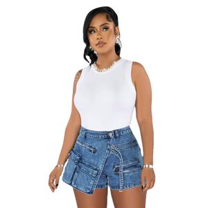 Women Fashion Stretch Denim Mini Shorts kjolar Designer Pocket Front Asymmetrical 2023 Streetwear Y2K Jeans Shorts Summer Women Clothing 9715