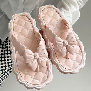 Gai parmak arası terlik sevimli yay tasarım slaytlar platform yaz boş zaman kadın terlik açık yumuşak banyo kadın ayakkabı 230414