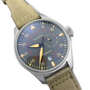 Klassiska automatiska män handledsklocka mekanisk grön vävd läderband fällbar lås rostfritt stål Power Reserve Mens Watches254p