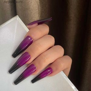 False Nails 500pcs/opp Purple Gradient Fake Nails Party Artificial Nail Tips Press on Detachable Reusable Ballerina Coffin Manicure Set Q231114