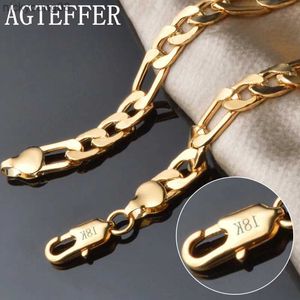 Bangle Agteffer 8 tum 925 Sterling Silver 8mm Gold/Silver Full Side Figaro Chain Armband för Woman Man Fashion Wedding Jewelry Giftl231114