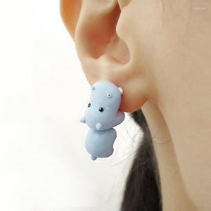 Stud Earrings Cute Soft Clay Women Three-dimensional Animal Hippo Dog Bite Ear Festivals Gift