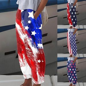 Pantaloni da donna Abito da riscaldamento casual con stampe della bandiera americana per il Giorno dell'Indipendenza da donna