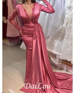Partykleider Plus Size Arabische Spitze Perlen Mermaid Prom Sheer Neck Long Sleeves Abend Formal Zweiter Empfang Kleider DressParty