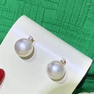 Stud Earrings HENGSHENG Pearl Solid 18K Gold Round 9.5-10mm Natural-Ocean White Pearls For Women Fine Jewelry