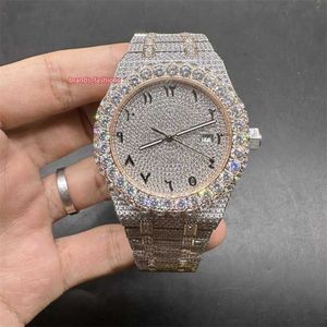 AP Montre à diamant glacé pour hommes 2 tons Boîtier en or rose Chiffres arabes Montres Biger Diamond Bezel 8215 Mouvement automatique Brillant Bonne Livraison gratuite