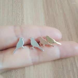 Stud Earrings Wholesale 10Pairs Cute Standing Little Bird Sparrow Earring Silver Gold Rose Color Copper Material Women Fashion Jewelry