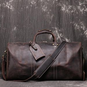 Duffel Bags Vintage Men's Leather Portable Travel Bag Women's Crazy Horseskin Diagonal Luggage Cowhide Fitness