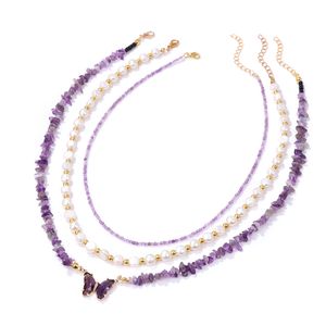 3pcs/set pearl Natural Chokers Raw gravel chip stone necklace Beaded Choker Minimalism Colorful Healing Stone Crystal Summer Necklace For Women