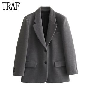 Ternos femininos blazers traf tweed longo blazer feminino reto jaqueta de escritório feminino botão oversize blazer mulher manga longa blazers básicos para mulher 231114