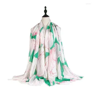 Sciarpe Primavera Estate Sciarpa floreale stampata in raso Scialle di protezione solare in cotone e lino 90/180 cm Fazzoletto da collo Hijab per adulti di sesso femminile