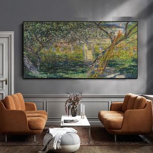 HD Baskı Tuval Duvar Sanatı Claude Monet Bahçesi Vetheuil İzlenimci Manzara Yağlı Boya Poster Resim Oturma Odası İçin