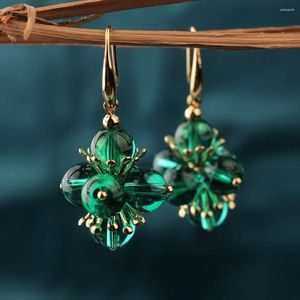 Dangle Earrings Vintage Natural Green Color Crystal Stone Drop Ethnic Modern Female Jewelry For Women