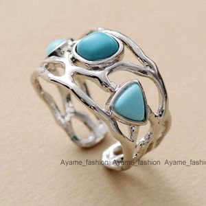 18K Gold Plated Natural Stone Boho-chic Bold Woman Adjustable Cocktail Finger Rings Gemstone Jewelry