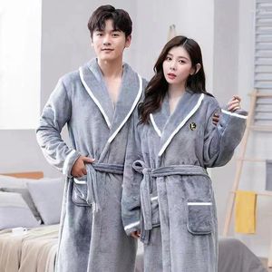 Men's Sleepwear Flannel Nightwear Kimono Bathrobe Gown With Pocket Loose Coral Fleece Home Wear Autumn Winter Couple Robe Lounge