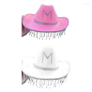 Baskenmützen 50JB Frau Dangle Cowgirls Hut Sommer Outdoor Sunproof Wide Brim Braut Fedoras für Poshoots Supplies